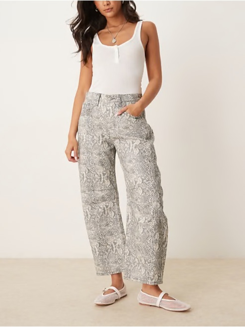 Free People We The Free Good Luck Printed Barrel Jeans